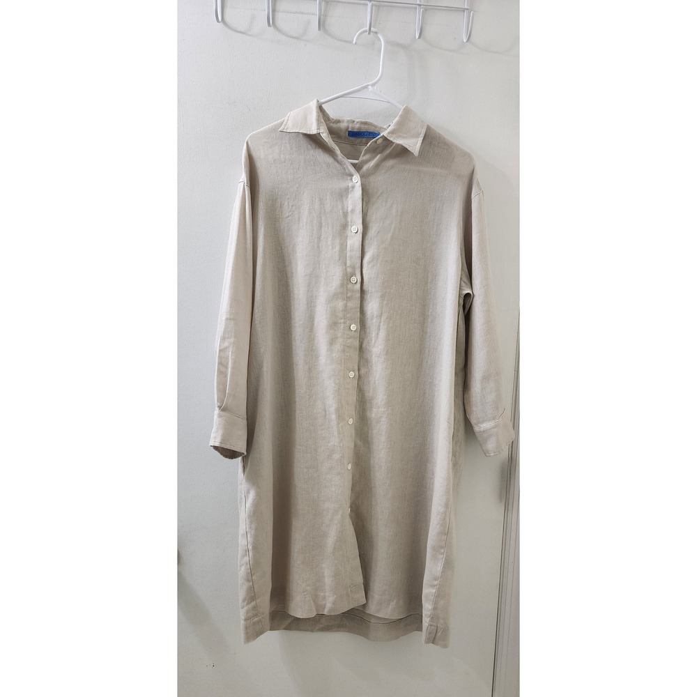 J.McLaughlin Womens Oatmeal Beige 100% Linen Button Front Shirt Dress Size M